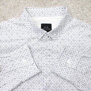A/X Armani Exchange AOP Shirt Mens Small White Slim Logo All Over Print L/S